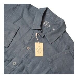 Alex Crane Men's L Kite Jacket Blue Linen Chore Coat Workwear Utility Jacket NWT